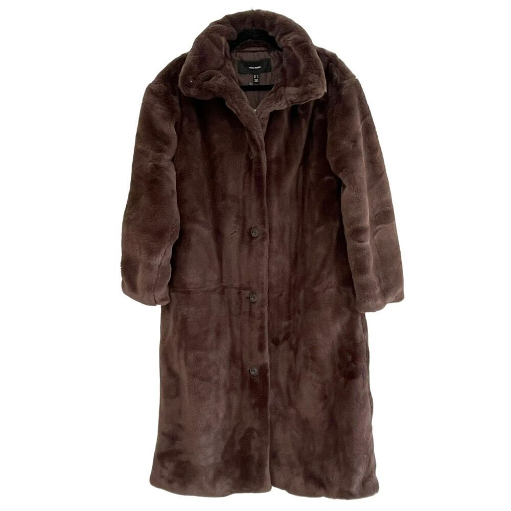 Vero Moda Soft Faux Fur Brown Long Line Car Coat Sz Small NWT
